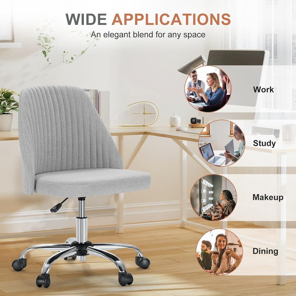 Office Chair, Comfy Desk Chair Rolling Vanity Swivel Task Chairs with Wheels, Wide Seating Armless Height Adjustable Computer Chairs for Home,Bedroom,Student,Adults, Classic Grey