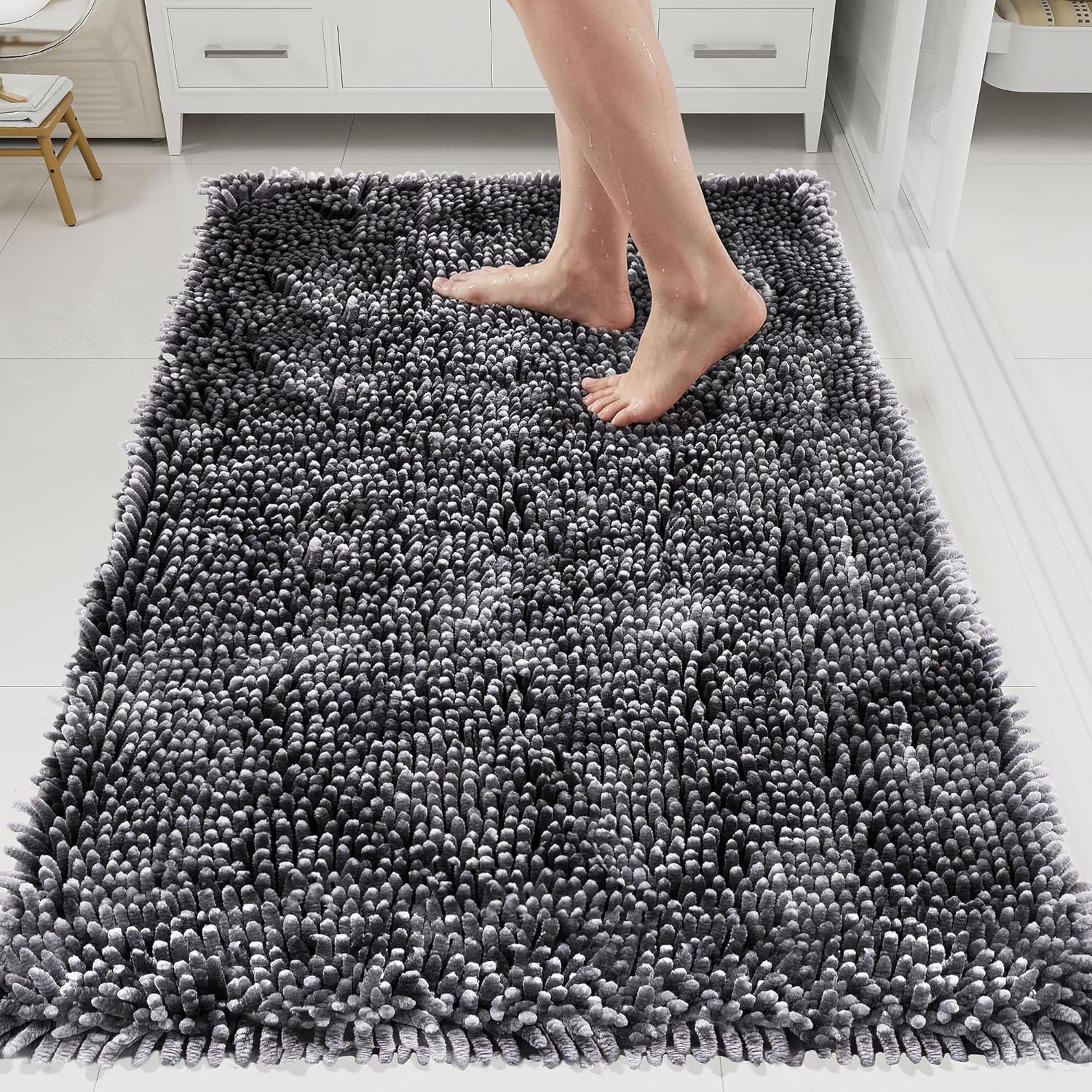 Bathroom Rugs Mat 60 x 36, Thick Soft Absorbent Chenille Bath Rugs, Rubber Backing Bath Mats for Bathroom Floor, Tub, Shower, Bedroom, Home Decor Accessories, Quick Dry Machine Washable, Beige