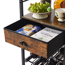 IBUYKE Wine Rack Freestanding Floor, Bar Cabinet for Liquor and Glasses,4-Tier Wood Coffee Bar Cabinet,Glass Holder and Storage Drawer for Home Bar Kitchen Living Room,Rustic Brown UTMJ905H