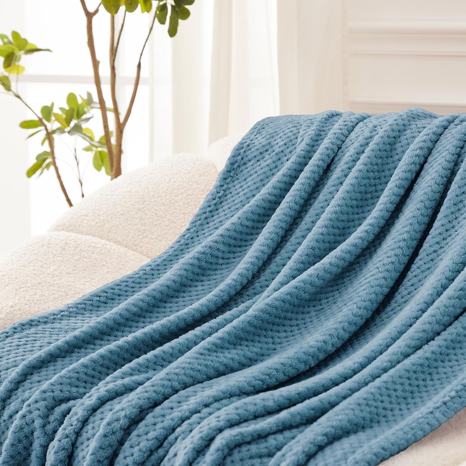 Fleece Throw Blanket Extra Large, Super Soft and Warm Blankets for Couch, Sofa and Bed Waffle Textured, Cozy, Fuzzy and Lightweight (Slate Blue, 50x70 Inches)