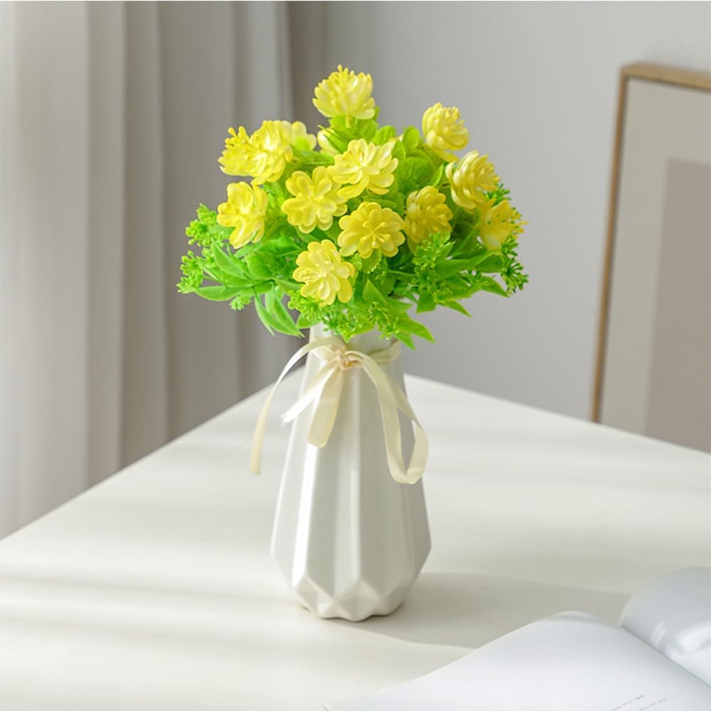 Ceramic Vase with Ribbon, 7.9" H, Artistic Design Flower Vase Geometrical Style for Modern Home Decoration