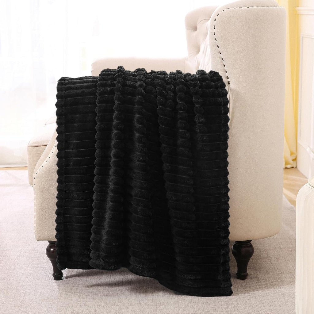 Sage Green Fleece Throw Blanket 50”×60” for Couch Sofa Bed,Super Soft Cozy Plush Microfiber Flannel Blanket with Stripes Design Lightweight for Adults,Woman,Girls