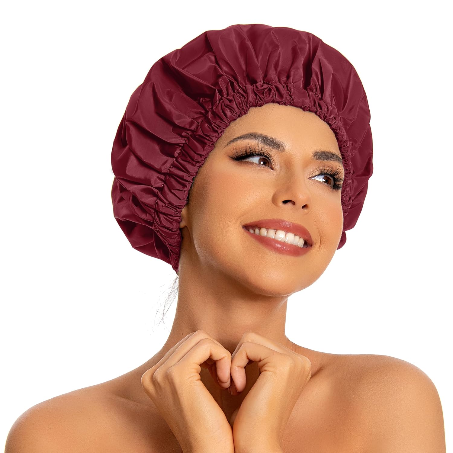 Reusable Shower Cap for Women, Large Waterproof Shower Bonnet Washable Elastic Band Bath Hair Hat for Long Hair, Braids(Pink)
