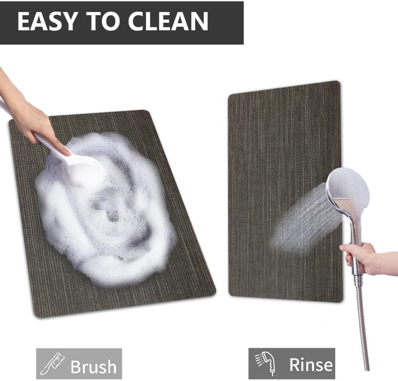 Bath Mat Rug, Quick Dry Super Absorbent Bathroom Mat, Non Slip Stain Resistant Bathroom Floor Mat Washable Ultra Thin Bathmat Fit Under Door for Shower Room, Dark Gray Stripe, 3ft x 5ft