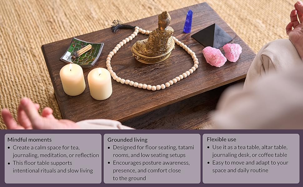 ODOXIA Floor Table for Tea Rituals | Altar Table for Meditation, Mindfulness & More | Low Japanese Floor Platform Chabudai Style | for Sitting On The Floor | Stable Wood Folding Design | Journaling